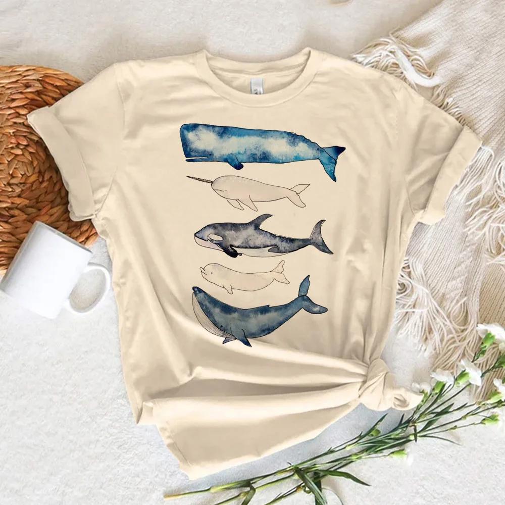 Whale Print Tshirt Women Summer Anime T-shirts Female Y2k Anime Clothing Graphic T Shirts Women Clothes