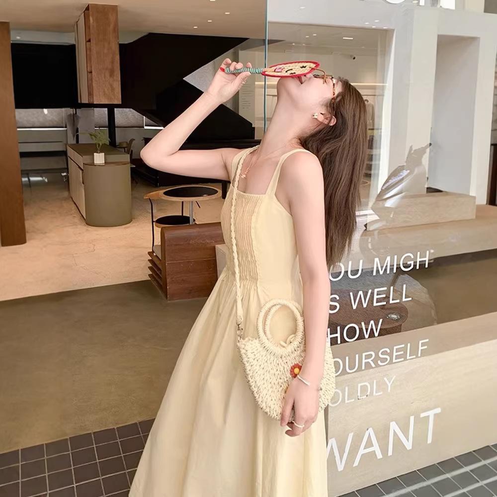 Large Size French Suspender Dress Women's Summer Fat MM Cover Belly and Thin Skirt Pear-shaped Figure Drape A-shaped Skirt