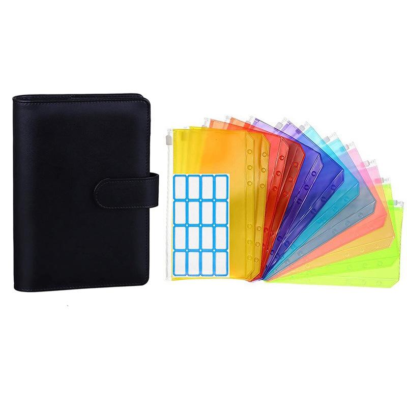A6 Zipper Leather Macaron Notebook Loose-Leaf Budget Book