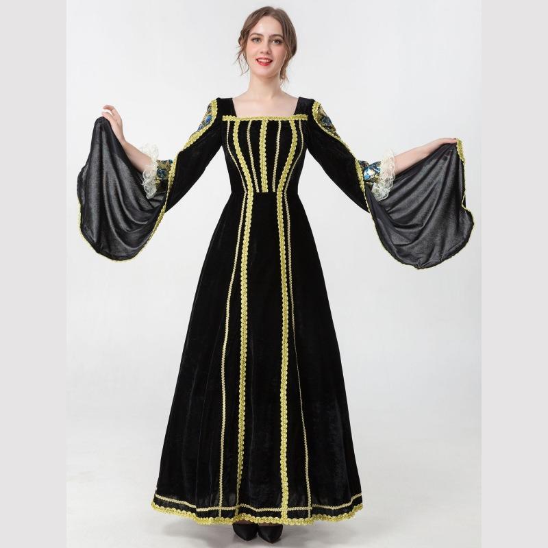 Halloween European Medieval Vintage Court Dress Noble Queen Velvet Dress Stage Costume