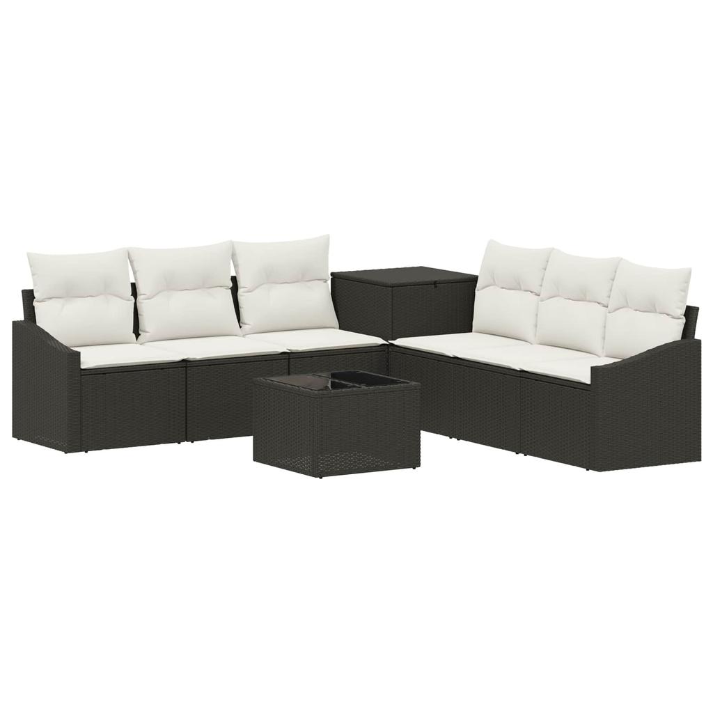 Sofa Set 8 pcs Black and Cream White Poly Rattan and Steel