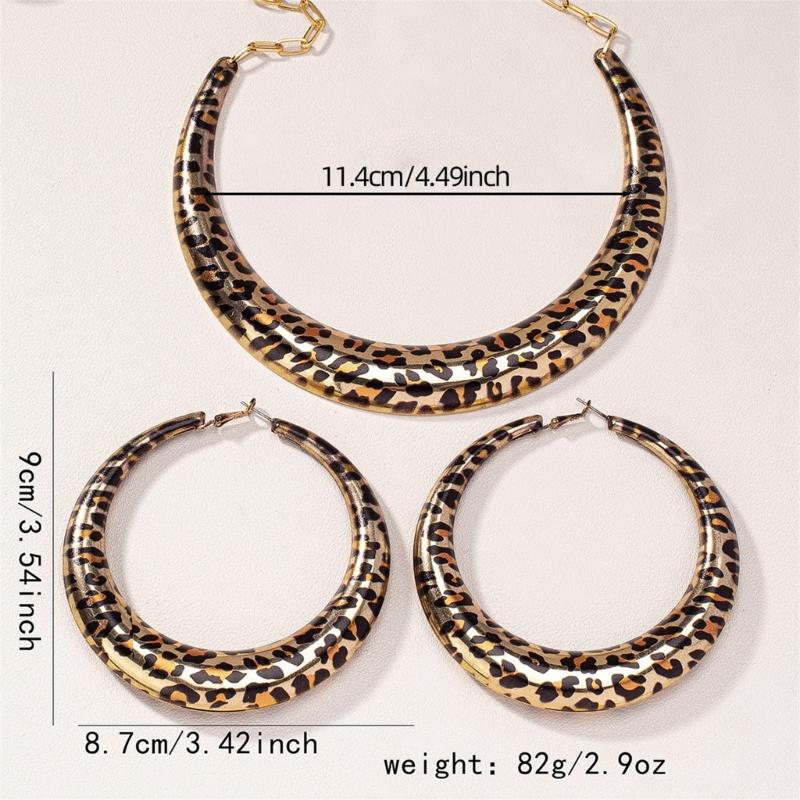 3Pieces Leopard Print Jewelry Set Leopard Inspired Necklace and Earring Set Elegant Jewelry Accessory for Women
