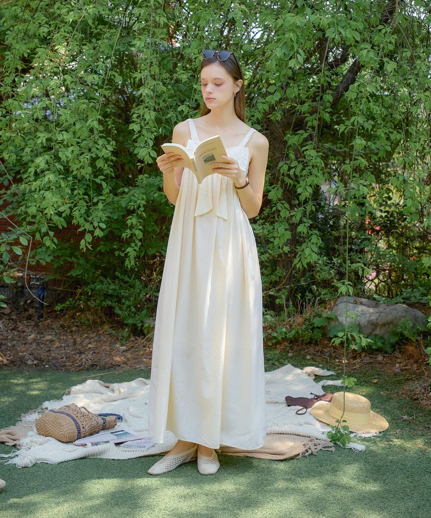 Salon De Yon Ribbon Point Sleeveless Long Dress_ Lemon
