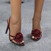 Fashion New Style Women's Sandals, Three-dimensional Flowers, Pumps, Party Dance, Stilettos, Wedding Red High Heels