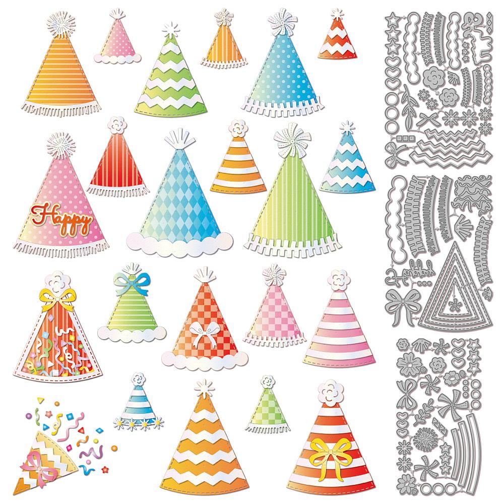 3Pcs 3 Styles Party Hat Carbon Steel Cutting Dies Stencils for DIY Scrapbooking Photo Album Decorative Embossing Paper Card Mixed Shapes 87x160x0.8mm