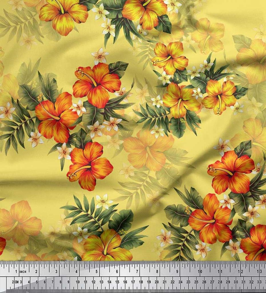 Soimoi Japońska krepa satynowa Tkanina w kwiaty i liście Tropikalne nadruki na metry 42 cale