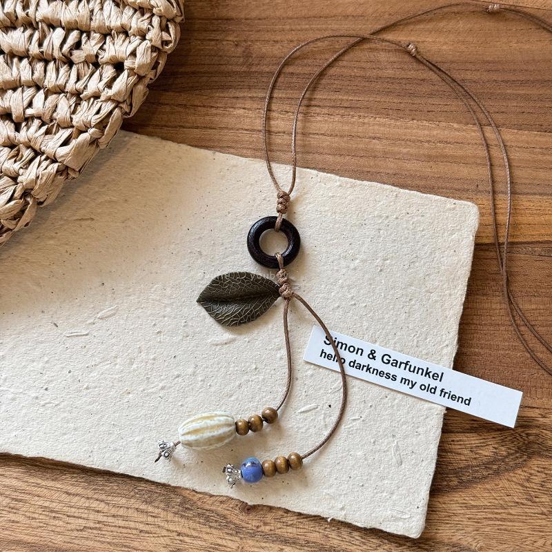 Butterfly beaded braided rope necklace women s retro long ceramic lanyard accessories