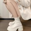Women's High Top Boots Fashion Casual Leather Boots Slim Elastic Boot Square Toe Platform Boots Punk Style Zipper Short Booties