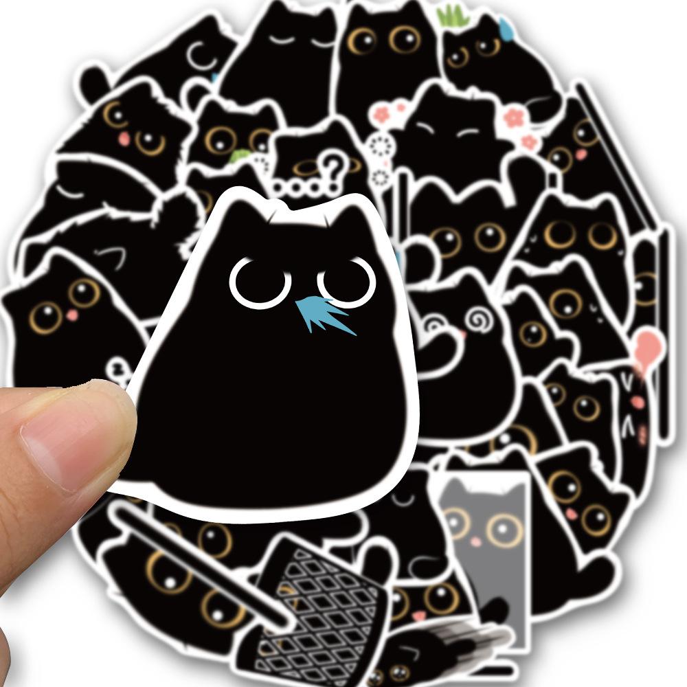 40PCS Black Cat Cute Stickers Vintage For DIY Notebook Guitar Scrapbooking Motorcycle Luggage Graffiti Decals Gifts For Children