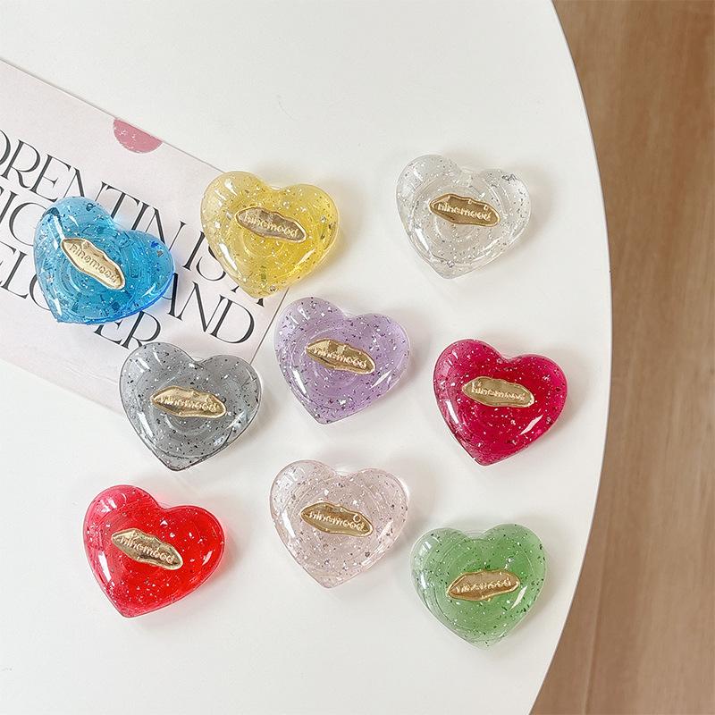 Solid Color Transparent Sequined Love Mobile Phone Airbag Bracket Pasted Retractable Lazy Desktop Watching Drama Support Ring Buckle