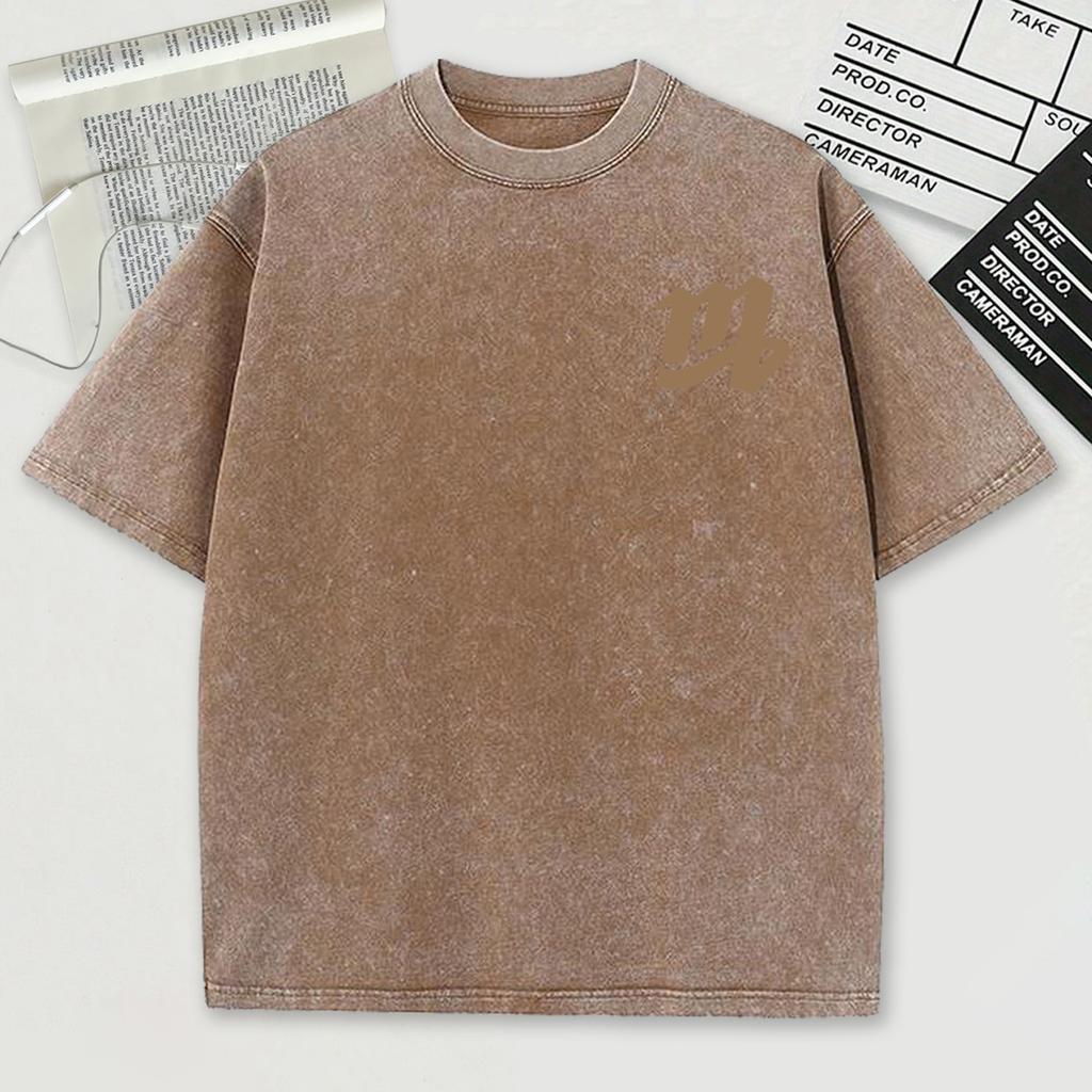 Die Khaki Buchstaben M Snow Wash Herren T-Shirts Sommer Neu Bequemes T-Shirt Weich Trendig Gewaschene Kleidung Baumwolle Rundhals Tops