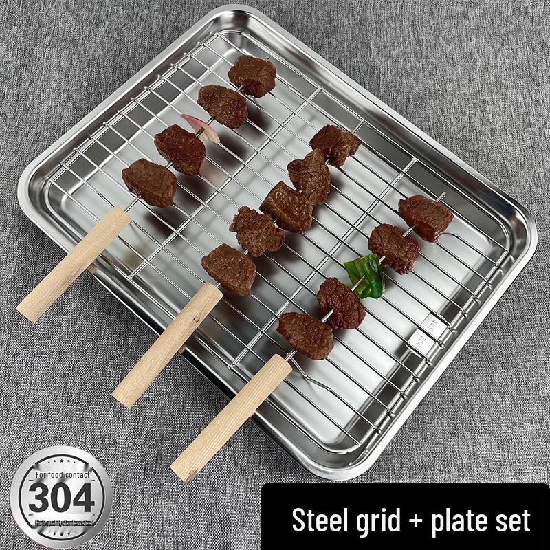 304 Stainless Steel Rectangular Grill and Baking Pan Set with Oil Draining Rack