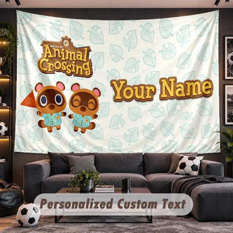 Animal Crossing Personalized Tapestry Support Custom Name, Wall Art Home Decoration