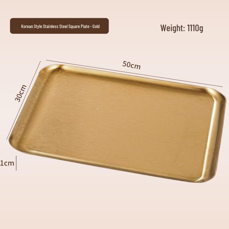 Korean Style 304 Stainless Steel Gold Rectangular Cafe Tray Dessert Plate