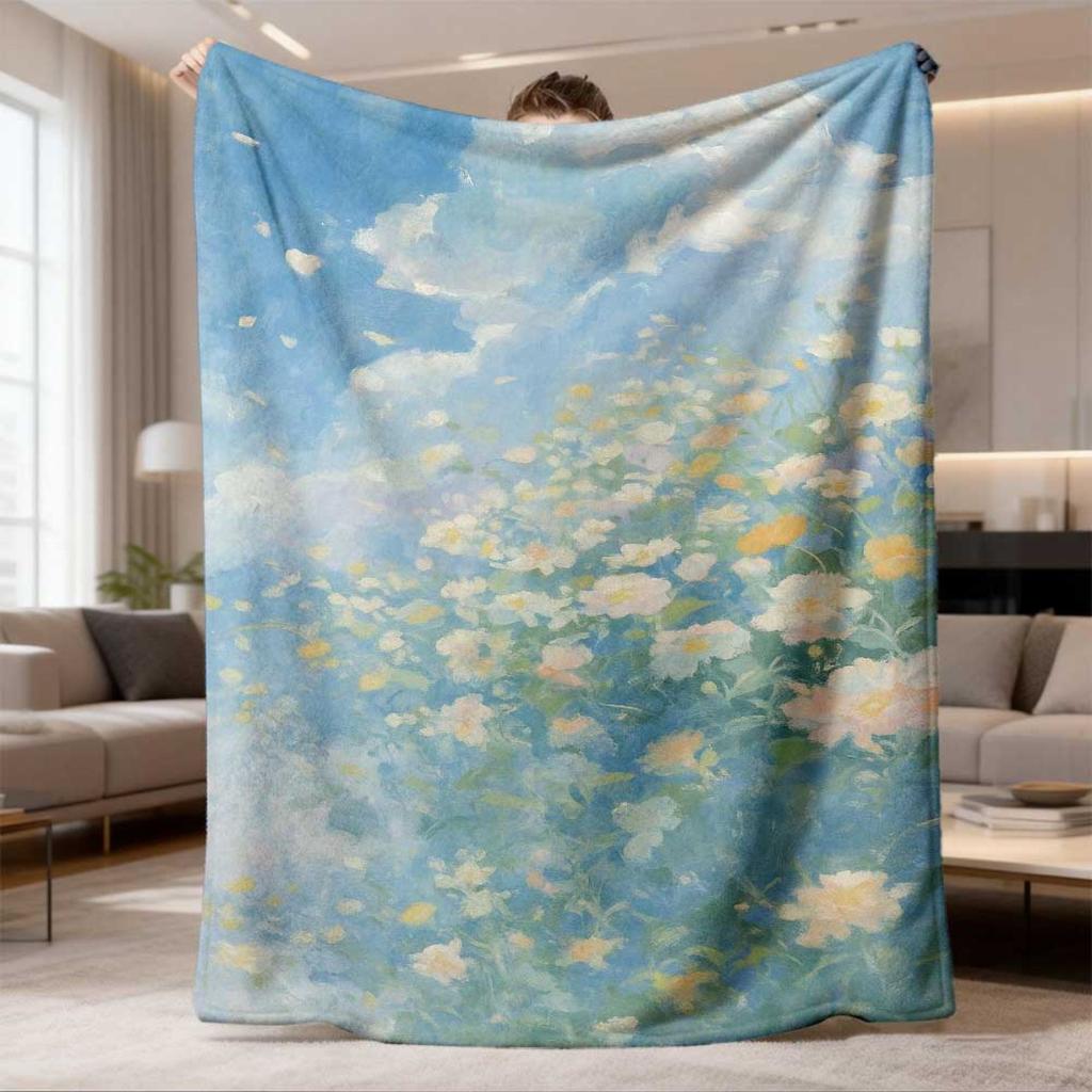 2026 Latest Flannel Blanket | Spring Floral Dreamy Watercolor, Soft and Comfortable, Washable for All Seasons, Portable for Outdoors, Hypoallergenic &