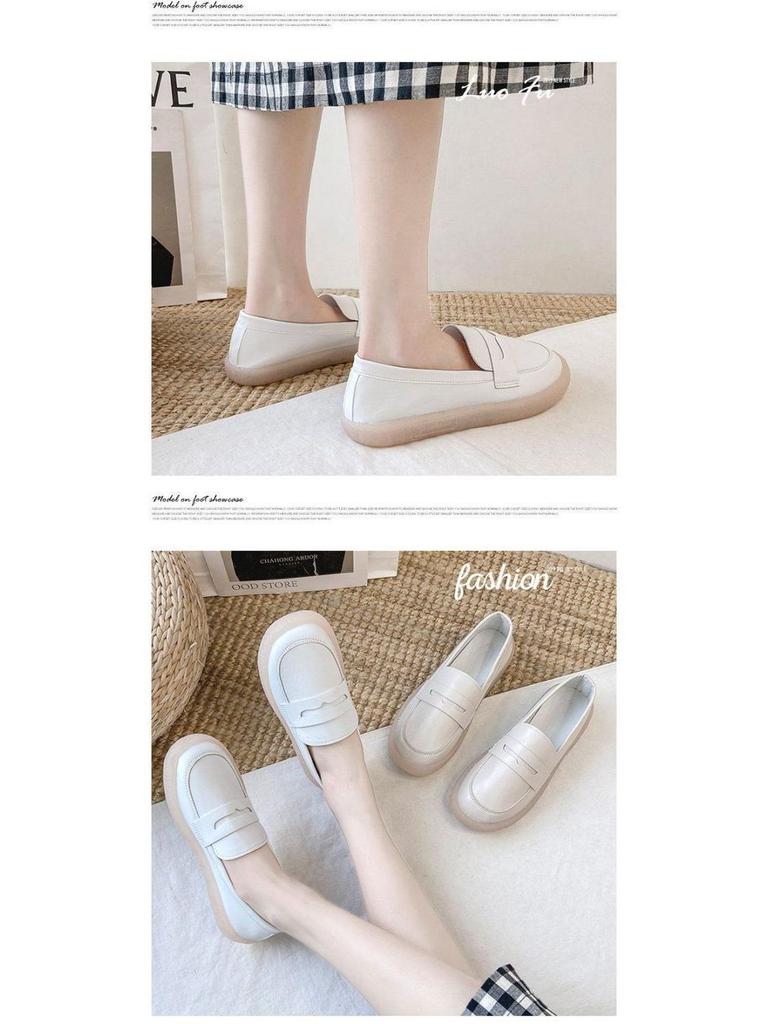 2025 Women's Versatile Soft Sole Flat Nurse Shoes - White Leather for Spring & Autumn