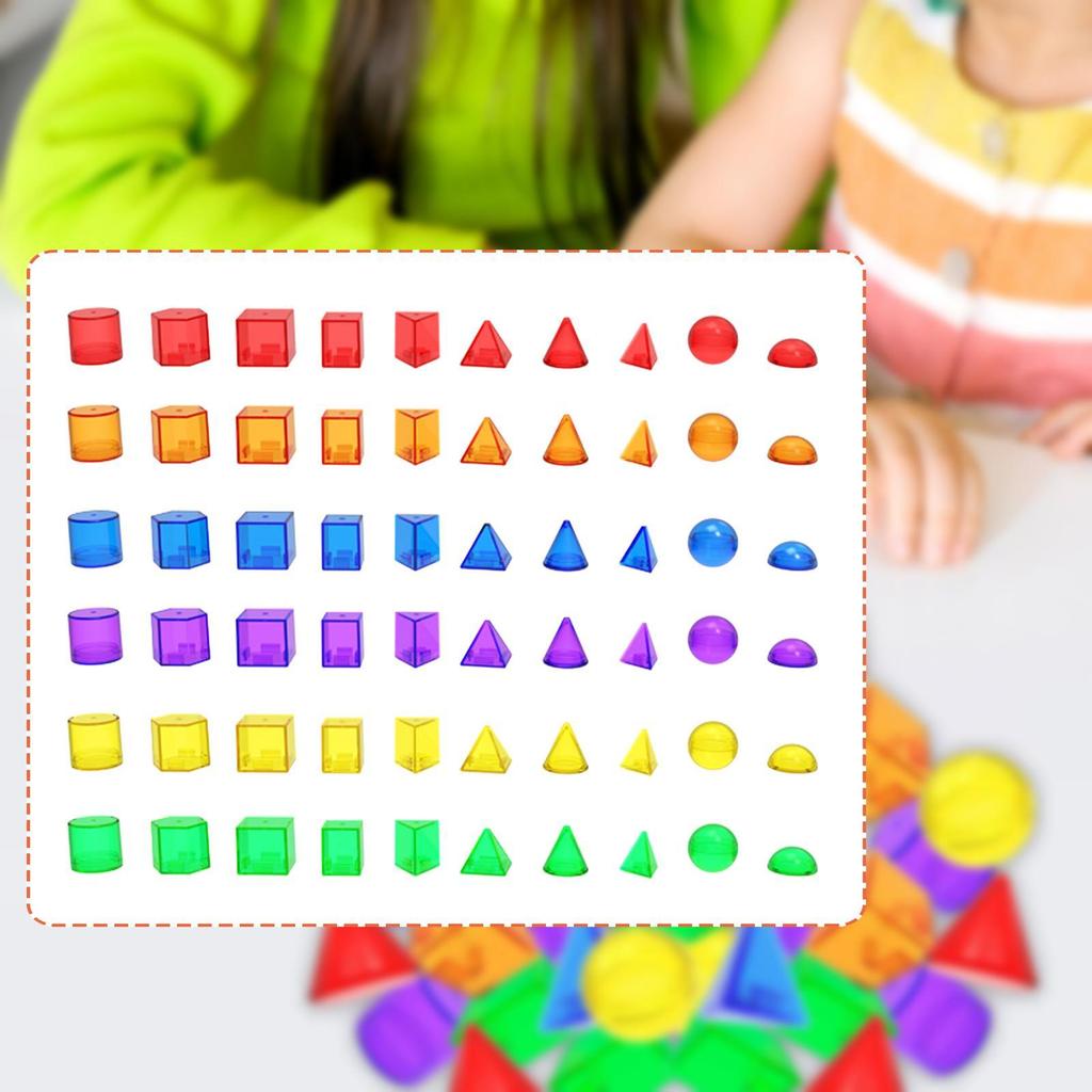 60Pcs 3D Geometric Shapes Blocks Sorting and Stacking Toys Sphere Pattern for Kindergarten