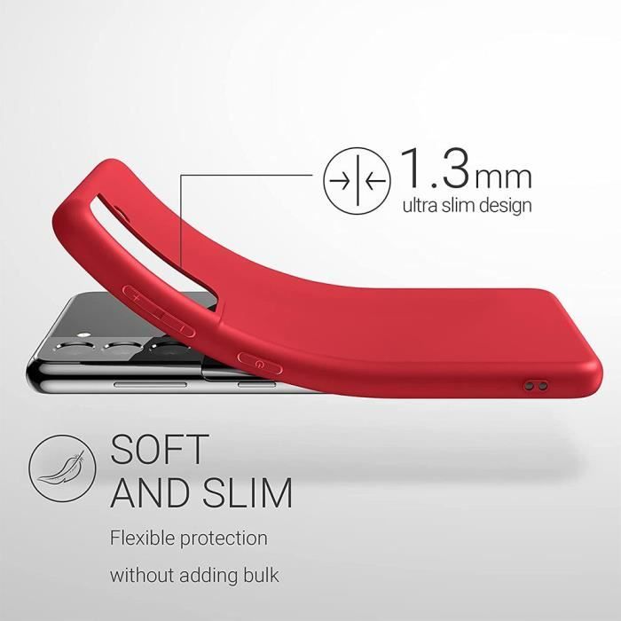 Coque de protection - BOOLING - pour Samsung Galaxy S21 - Silicone souple - Rouge - Résistante aux rayures