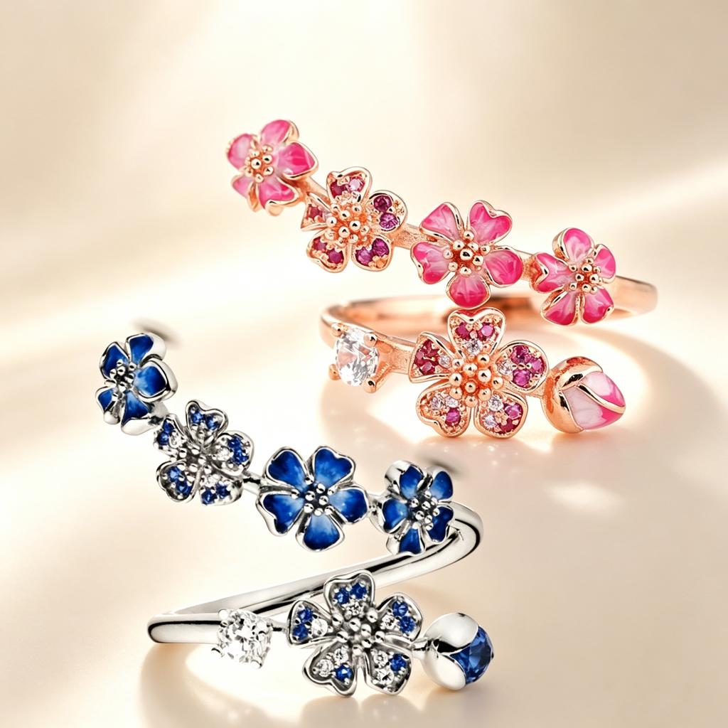 Anello S925 in Argento Smalto Rosa Fiore di Pesco Cristallo per Donne Semplice Raffinato Gioiello per Matrimonio Festa