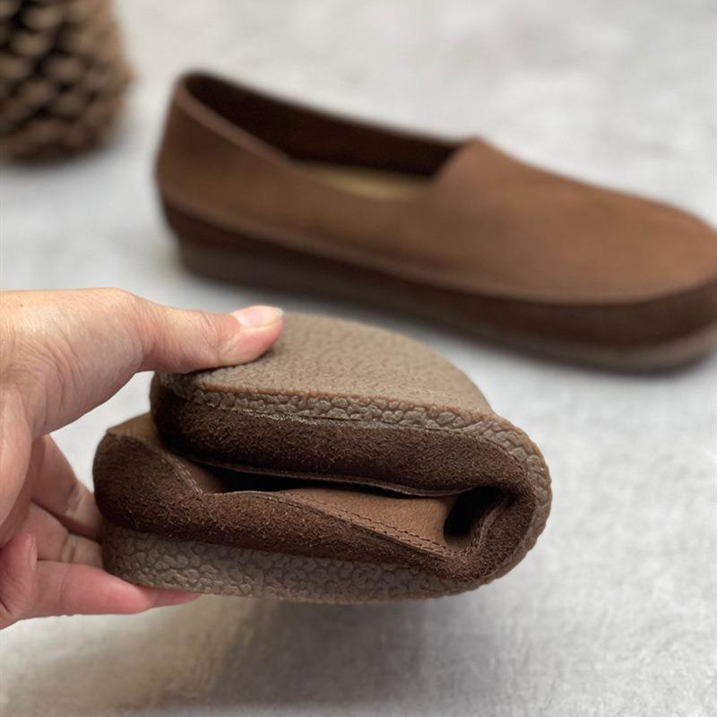 Spring Vintage Cowhide Women's Shoes Flat Round Head Soft Leather Soft Sole Casual Grandma Shoes