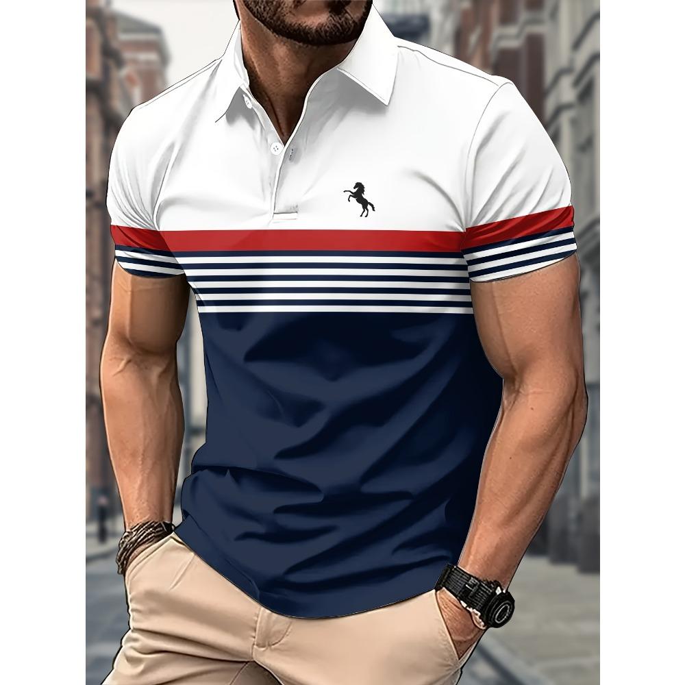 

Модная мужская повседневная рубашка-поло в полоску, 100% полиэстер, классический крой с небольшой растяжкой, воротник на пуговицах 5XL