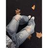 New American high street washing water, old ripped jeans, men's and women's trendy brand loose scimitar pants