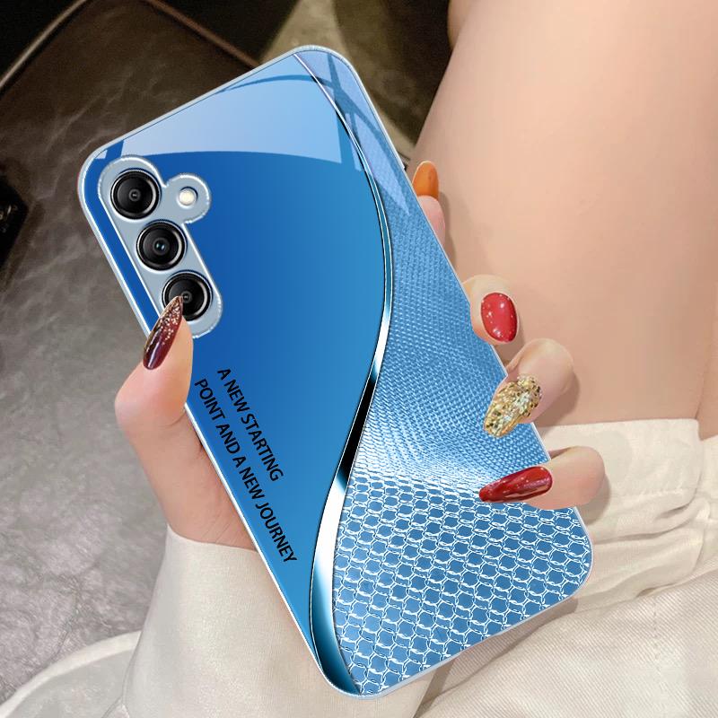 Tempered Glass Phone Case For Samsung Galaxy A14 4G 20 30 52 20S 21S 22 A25 32 33 34 42 50 51 53 54 70 71 5G Mesh Curve Texture