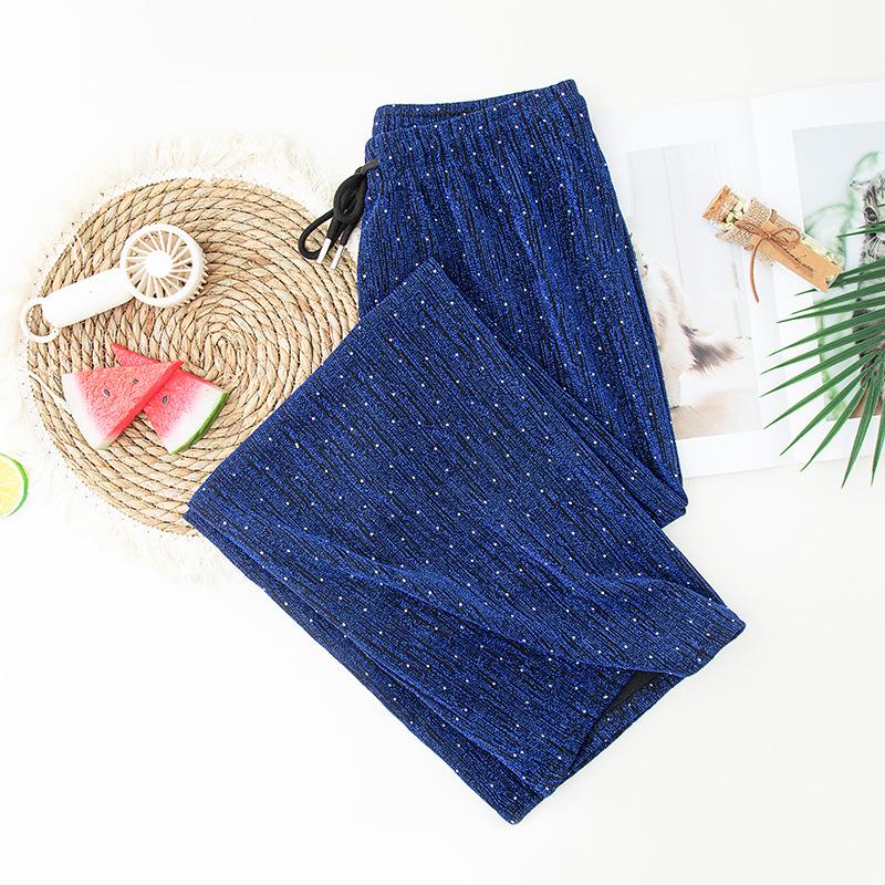 Women's Sparkling Rhinestone Ice-silk Wide Leg Pants High Waist Slim Textured Straight Drape Casual Summer 2026 Cross-border Trousers