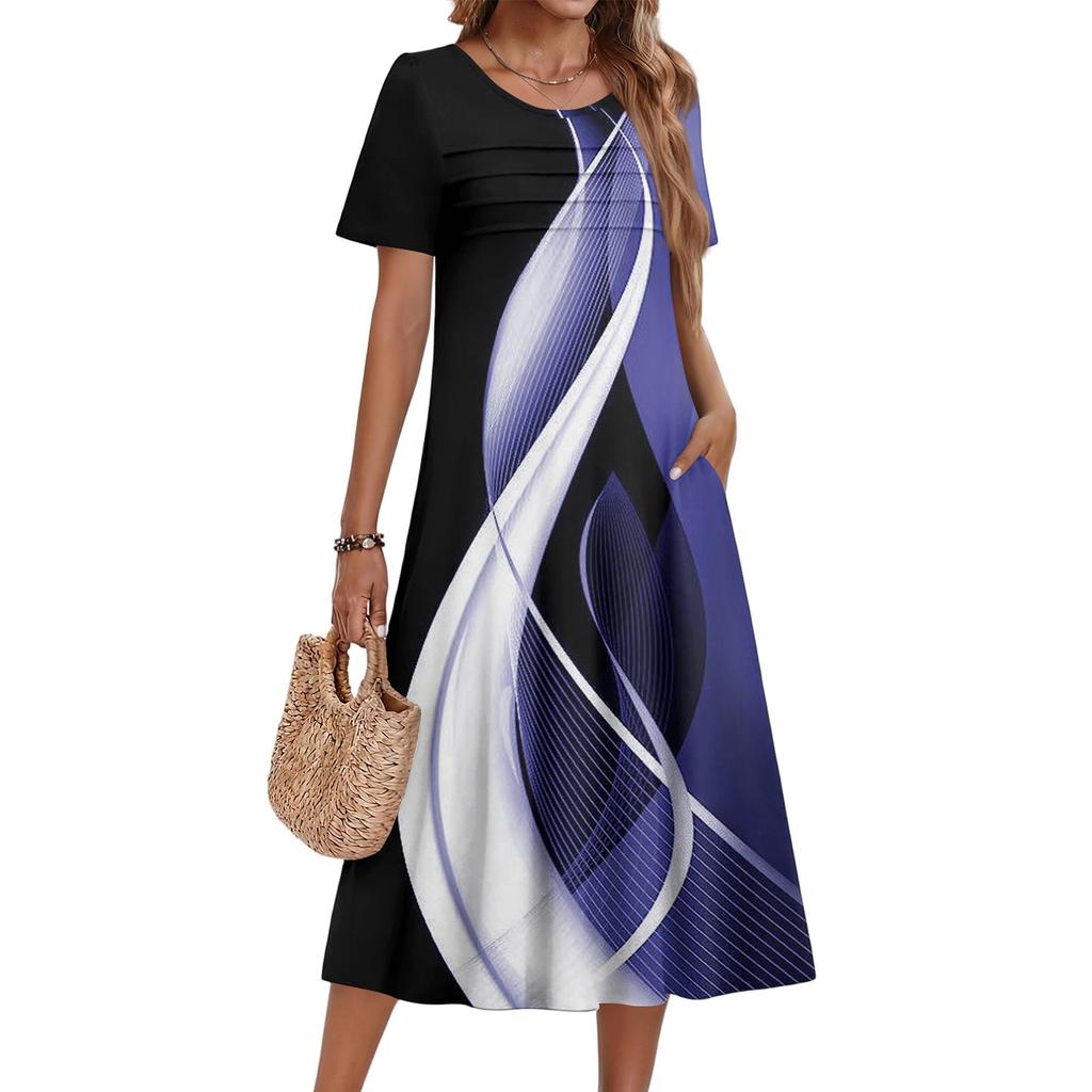 Vestito Corto Casual e alla Moda da Donna con Stampa Floreale e Maniche Corte Girocollo