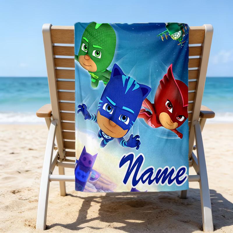 1pc PJ Marks1 Beach Towel with Custom Name, Beach/Swimming/Bath/Picnic/Camping Towel, Suitable for Seaside Beaches