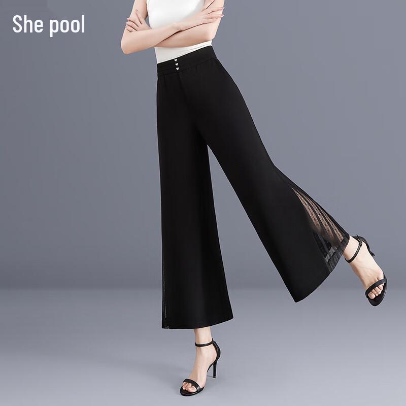 Women s High-Waisted Wide-Leg Mesh Patchwork Pants M
