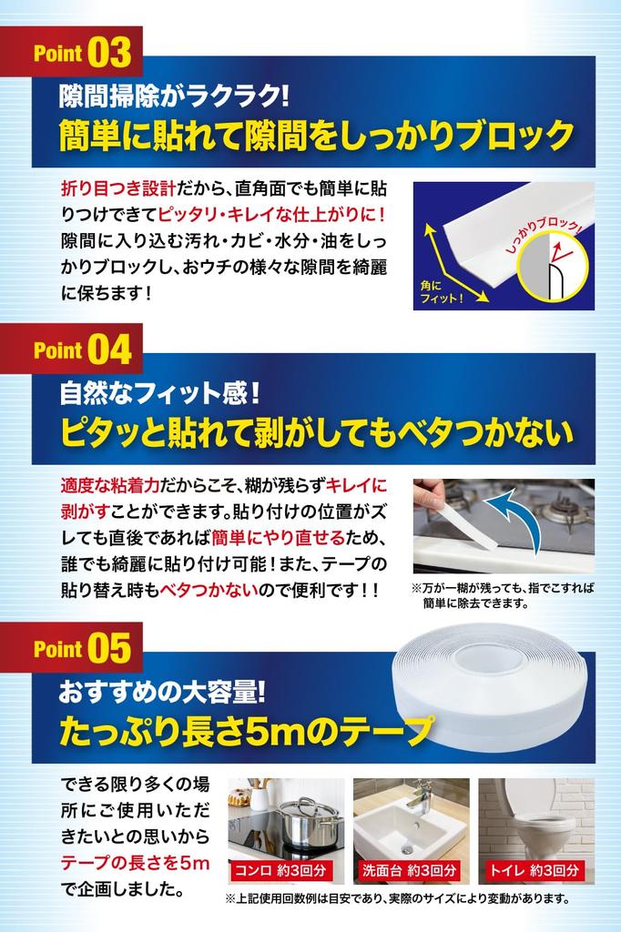Cleaning Professionals Recommended Gap Tape, Waterproof, Mildew Prevention Tape, Gap Putty, Kitchen, Repair (0.8