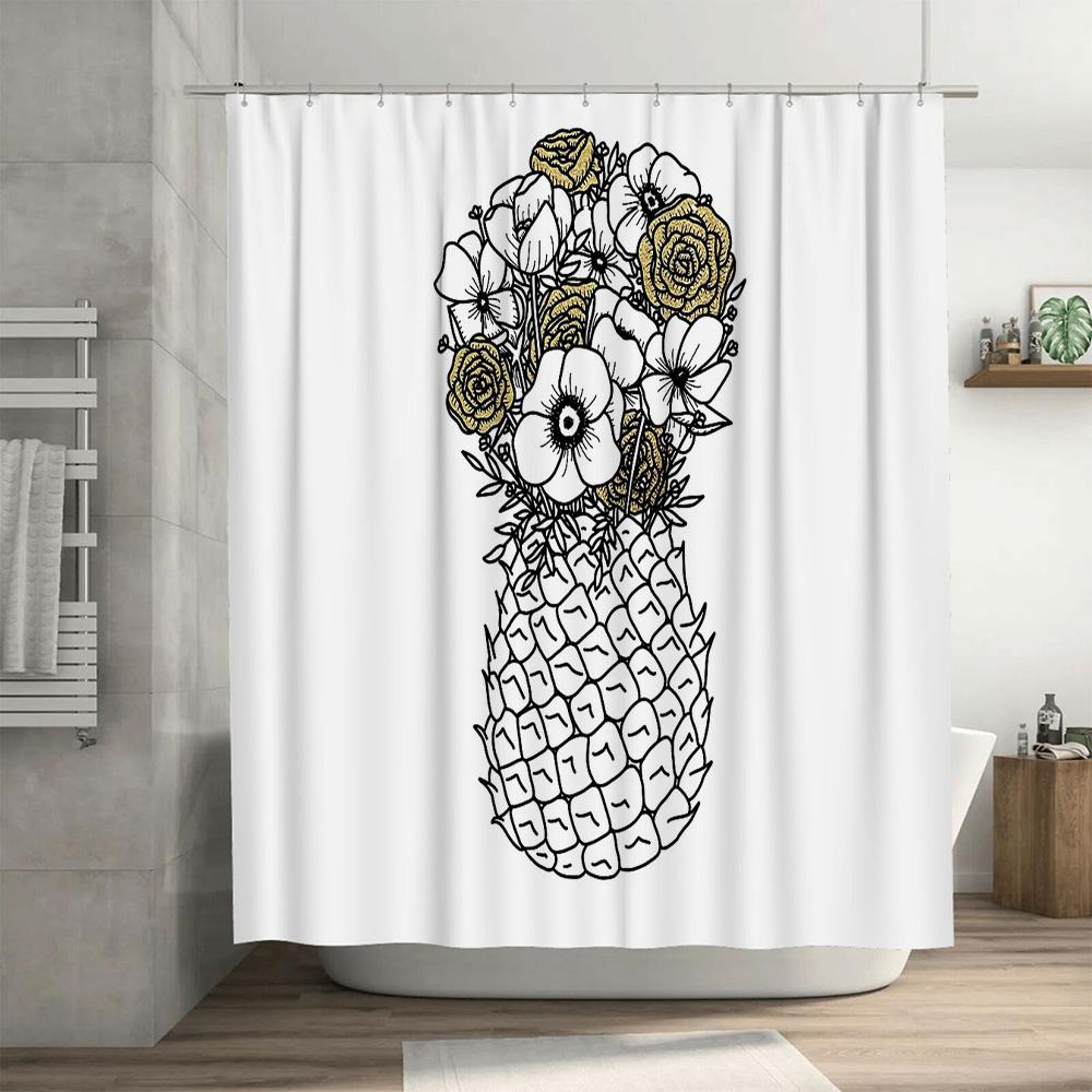 Floral Shower Curtain Botanical Bathroom Decor Nature Patterned Fabric Liner Vintage Farmhouse Style Washable Waterproof Home Te