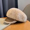 Plush Patchwork Beret Autumn and Winter Retro Fashion Octagonal Hat