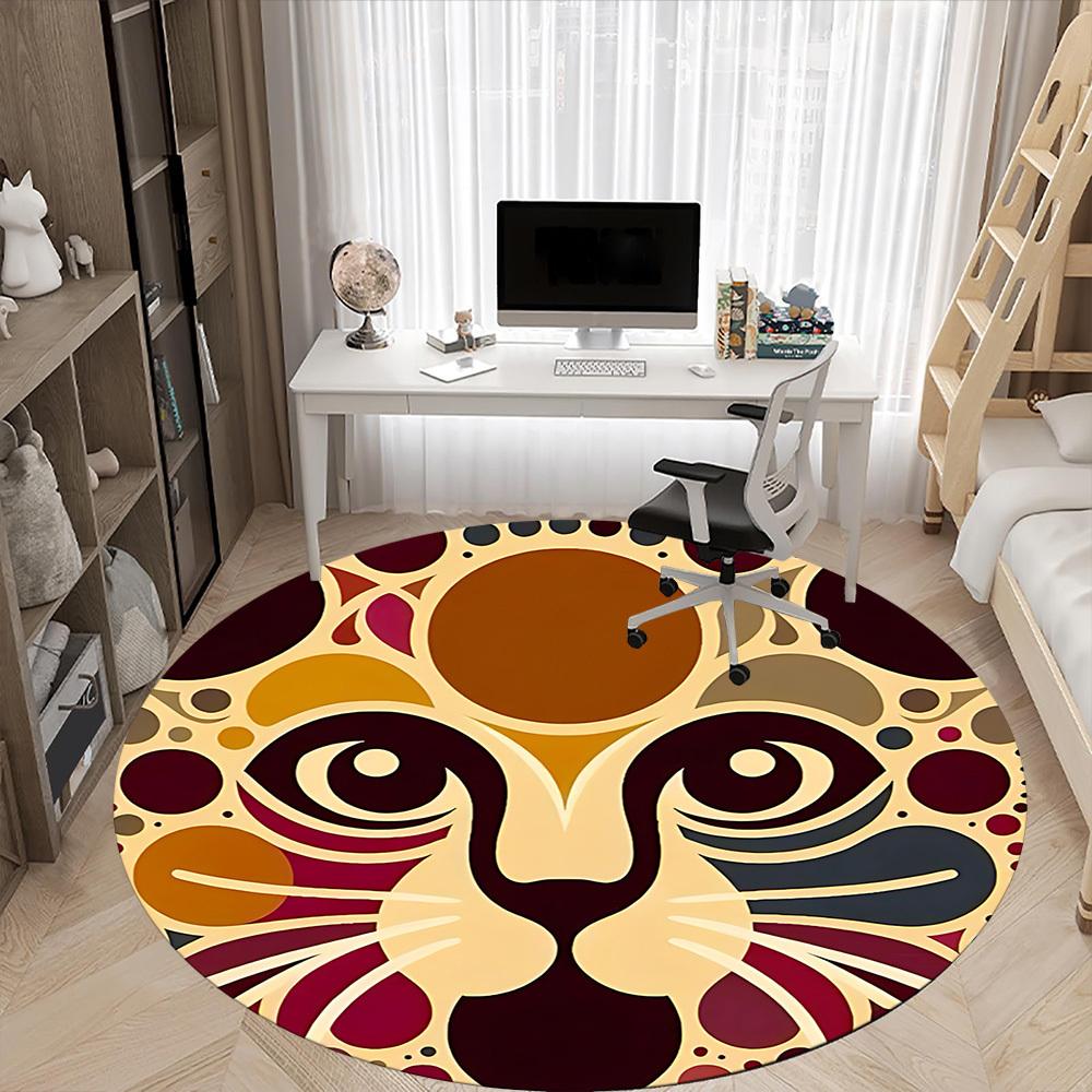 1pc Lion Safari Office Round Area Rug, Indoor Mat Suitable For Office, Under Office Chairs Bedroom Living Room Home Decor, Room Deco 064