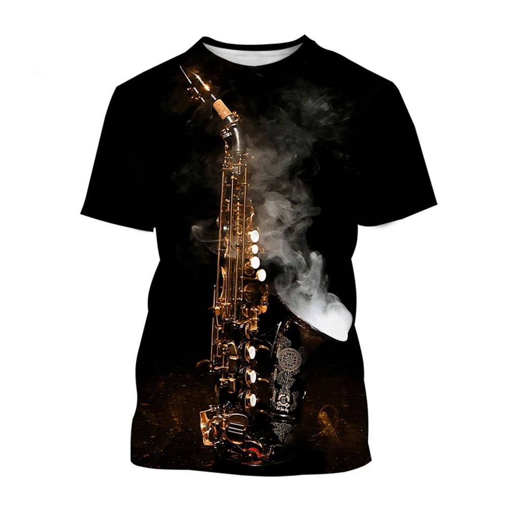 

Music Saxophone Print Summer Men s Round Neck T-shirt Casual Short Sleeve Oversized T Shirt Fashion Tee Tops Trend Men Clothing 6XL