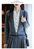Women's French V-Neck Wool Cardigan - Faux Two-Piece, Long Sleeve, Color Block, Autumn/Winter Collection