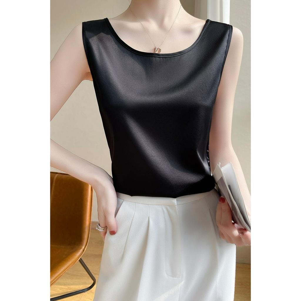 Summer Round Neck Simulation Silk Camisole Women's Small Suit with Loose Inside and Sleeveless Top Thin Bottoming Shirt