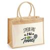 Beach Bag - PLANETEE - Jute with Tennis Pocket I Can't - Cotton - 43x33 Cm - Shoulder Straps