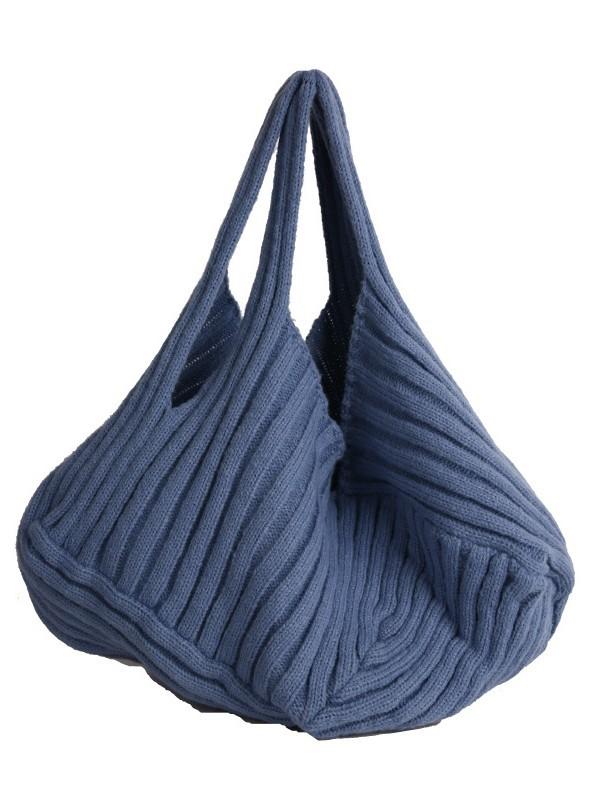 

JIAERDI Solid Color Knitted Tote Bag Women Large Capacity Casual Handbag Autumn Winter New Simple Fashion Versatile Shoulder Bag 58x37cm синий
