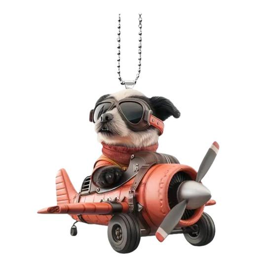 2Pcs Dog Ornament Acrylic Airplane Dog Hanging Decoration Flat Puppy Animal Pendant for Christmas Tree