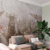 Wallpaper - Forest Motif - Deer with Antlers Among Fern Leaves On a Concrete Pattern