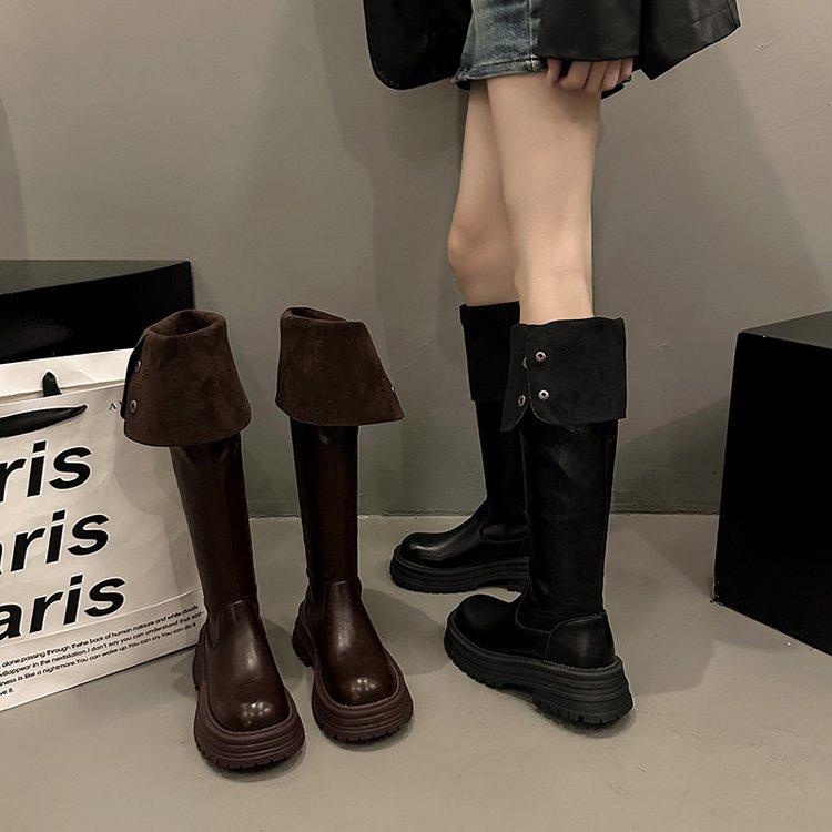 Two over-the-knee boots for women's 2025 new autumn and winter fleece fur high knight boots slim flat boots