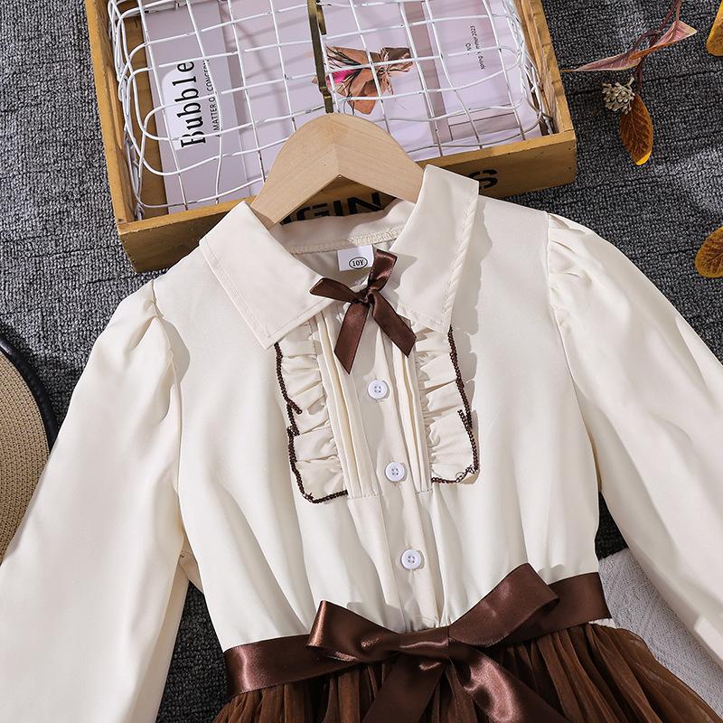 Girls' Fashion Dress: Fall Children's Retro Long-Sleeve Tulle Princess Dress