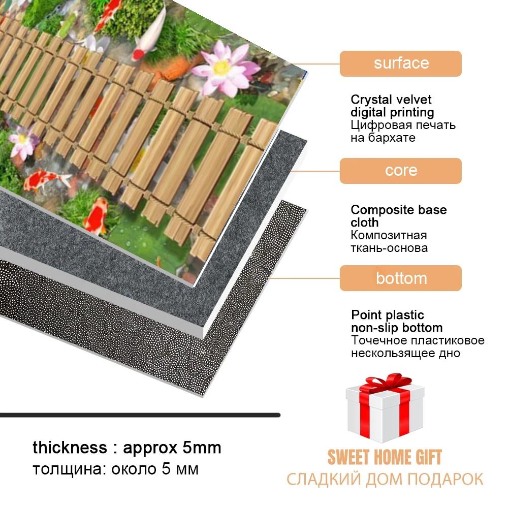 Floral Carpet Lotus Goldfish Fun Bridge Corridor Hallway Rug Living Room Area Rug 3D Rose Bedroom Anti-slip Kitchen Mat