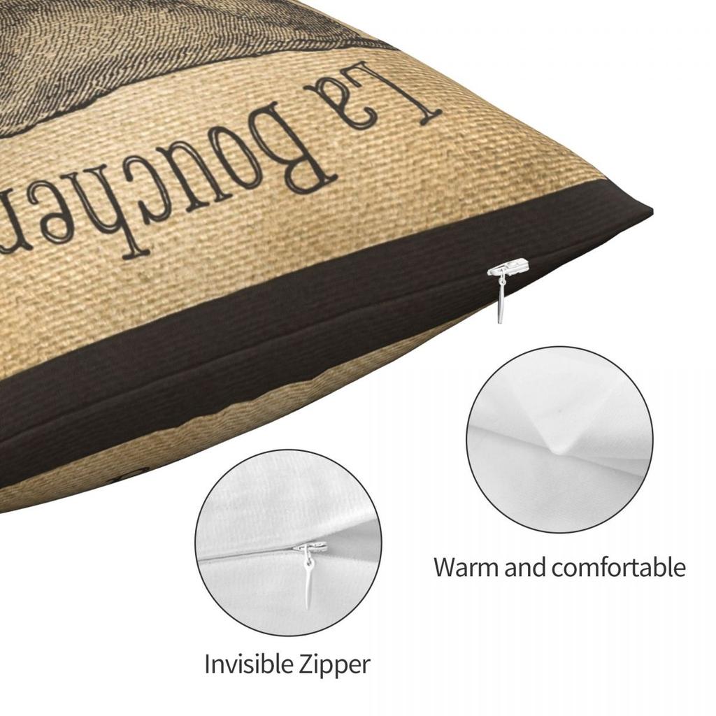 Vaca Publicidad Francesa Funda de Almohada de Arpillera Poliéster Lino Terciopelo Estampado Cremallera Decorativa Funda de Cojín Decorativo Funda de Cojín para Habitación 45x45