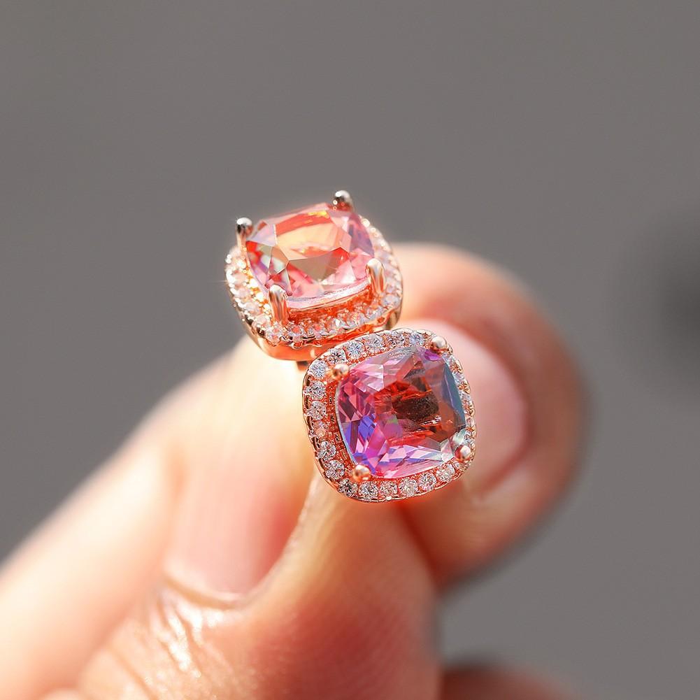 Popular Mini Square Group Set with Diamond Gradient Tourmaline Earrings and Ear Buckles