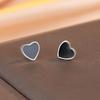 Silver Personality Black Love Stud Earrings Women'S Trend Simple Earrings Temperament Student Earrings Sweet Cool Wind