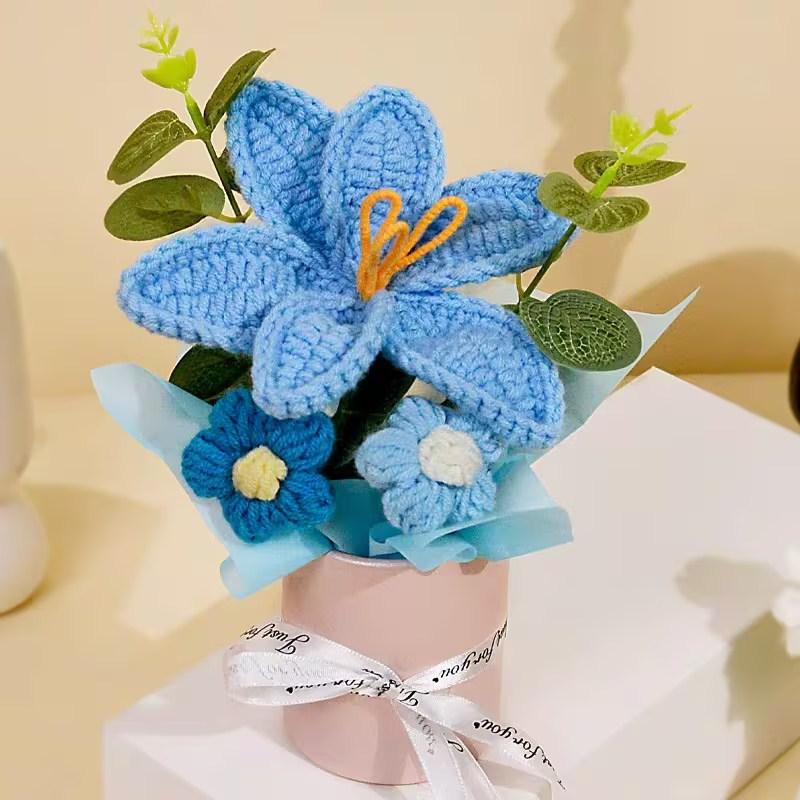 Valentine'S Day Mini Bouquet Artificial Rose Flowers Handmade Crochet Flower Bouquet Christmas Wedding Party Gifts Home Decor