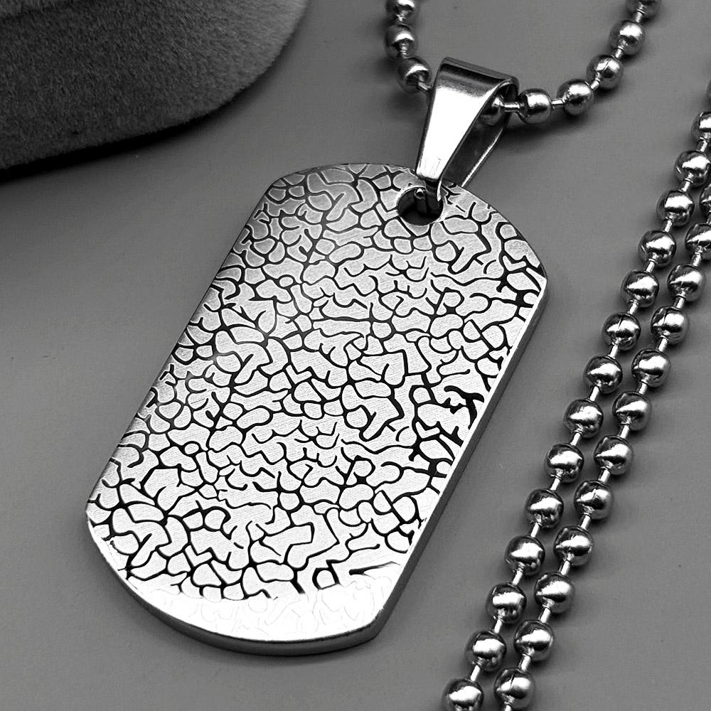 Stainless Steel Crackle Texture Dog Tag Pendant Necklace for Women Men Gold Color Geometric Beaded Chain Necklaces Jewelry Gift
